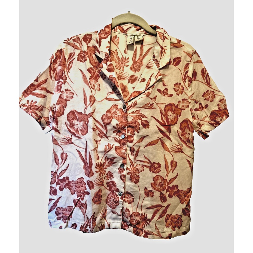 Joie Women’s Small White/Pink Floral Collared Short Sleeve Button-Up Shirt